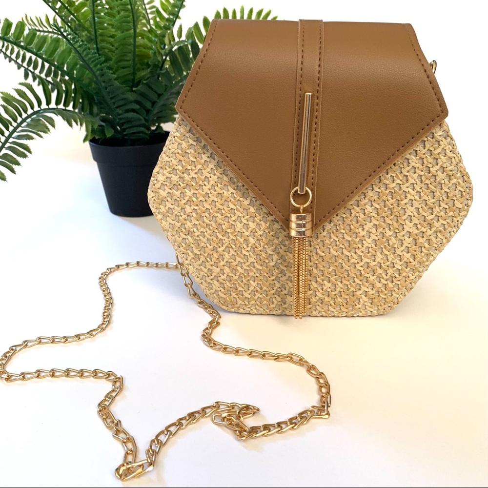 NWT Straw Crossbody Bag with Chain Strap